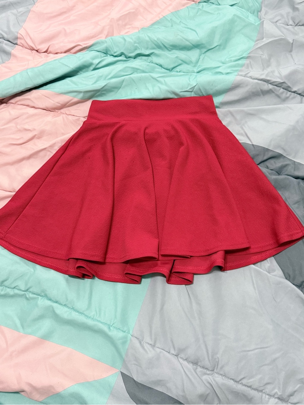 Women's Red Skater Skirt - Casual Flared Waistband